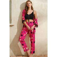 İp Askılı V Yaka Kadın Çiçek Desenli Yazlık Uzun İp Detaylı Pijama Altı Sabahlık