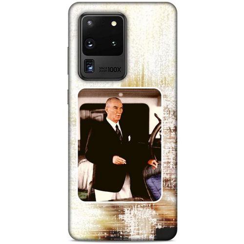 Samsung Galaxy S20 Ultra Kılıf Atatürk (24) Darbe Emici Kılıf Eskitilmiş Beyaz