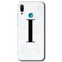 Potkal Hediye Fabrikası Huawei P smart 2019 HD Baskılı Kılıf + 9D Tam Ekran Koruyucu - Beyaz Mermer Desenli I Harfi