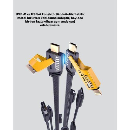 Hızlı Şarj Destekli 65w Örgülü Usb-c Ve Usb-a Çoklu Şarj Kablosu