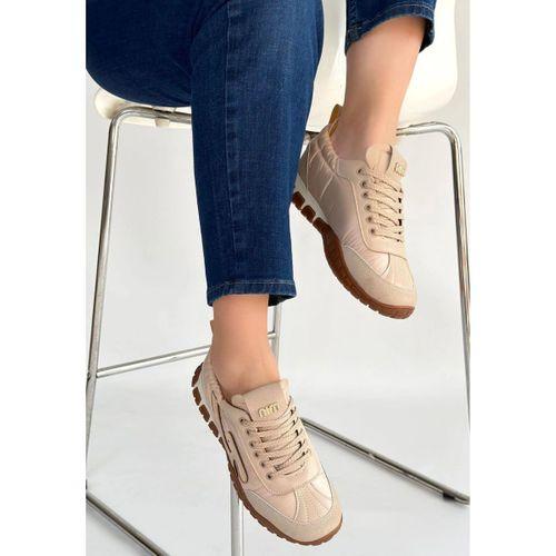 Huer Bej Nubuk Bağcıklı Spor Ayakkabı