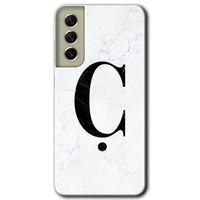 Samsung Galaxy S21 FE Kılıf Baskılı Kapak - Beyaz Mermer Desenli Ç Harfi +Tam Kaplayan Mat Seramik