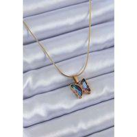 316L Çelik Gold Renk Mor Kristal Taşlı Kelebek Model Kadın Kolye