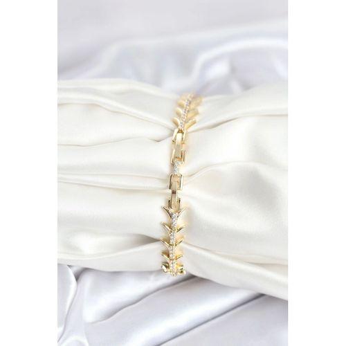 Pirinç Gold Renk Balık Sırtı Model Zirkon Taşlı Kadın Bileklik