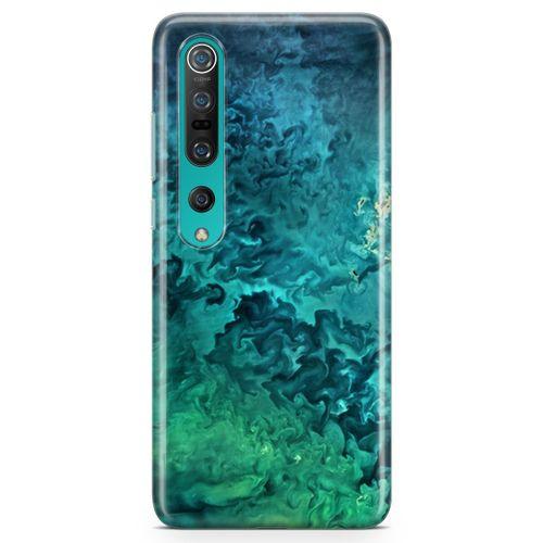 Xiaomi Mi 10 Kılıf Mavi Yeşil Plazma Arka Kapak Koruma Desenli Full Koruyucu