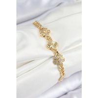 Pirinç Zirkon Taşlı Yonca Model Gold Renk Kadın Bileklik