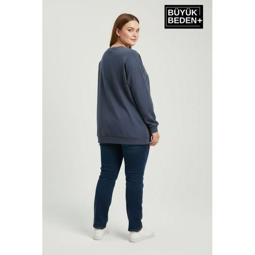 Kadın Büyük Beden MİLANO İTALiA Baskılı Bisiklet Yaka İnce Sweatshirt SPR26BSWK956-9
