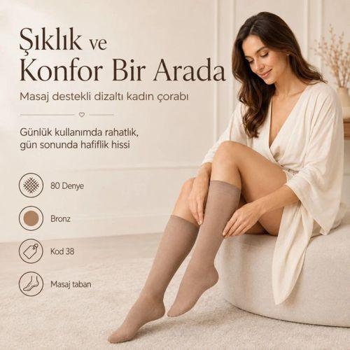 Kadın 8'li Anne Masaj Tabanlı Dizaltı Çorap 80 Denye Esnek Rahat Günlük Kullanım