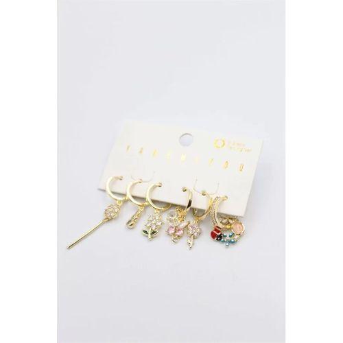 Renkli Taşlı Set Küpe - Altın