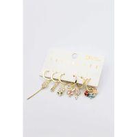 Renkli Taşlı Set Küpe - Altın