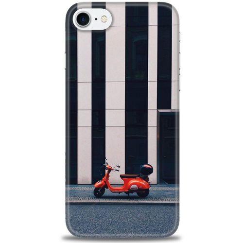 iPhone 7 Kılıf HD Baskılı Kılıf - Kırmızı Motor + Tam Ekran Koruyucu