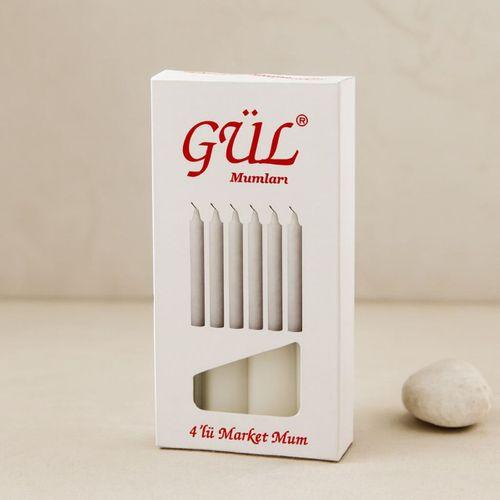 İnce Gül Mum 12 cm 4'lü Beyaz