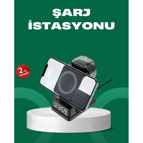 Dijital Saatli Kablosuz Şarj İstasyonu – 3’ü 1 Arada Apple Uyumlu Hızlı Şarj Ve Led Ekran