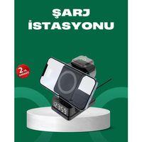 Dijital Saatli Kablosuz Şarj İstasyonu – 3’ü 1 Arada Apple Uyumlu Hızlı Şarj Ve Led Ekran
