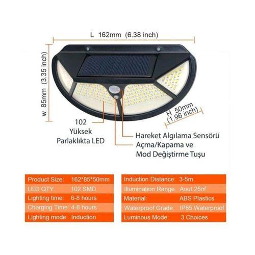 Sepetegelsin Güneş Enerjili Hareket Sensörlü 102 Led Bahçe Lambası