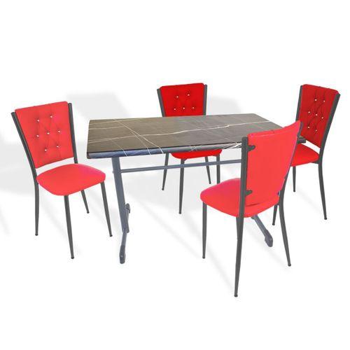 Dockers Halley - Kapitoneli Mutfak Masa Takımı - 80x140 (Werzalit, Wermodin veya Allzalit Tabla) - Palazzo-Kırmızı