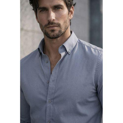 Likralı Regular Fit Nefes Alabilir Klasik Erkek Oxford Gömlek - Füme