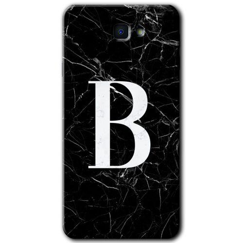 Samsung Galaxy J7 Prime 2 Kılıf HD Desen Baskı Arka Kapak+ Temperli Cam-Siyah Mermer Desenli B Harfi