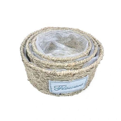 Yuvarlak Doğal Hasır Saksı Seti - 3'lü