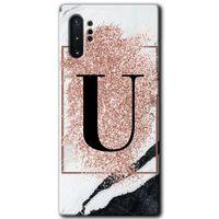 Galaxy Note 10 Plus Kılıf HD Desen Baskılı Arka Kapak - Pembe Mermer Desenli U Harfi
