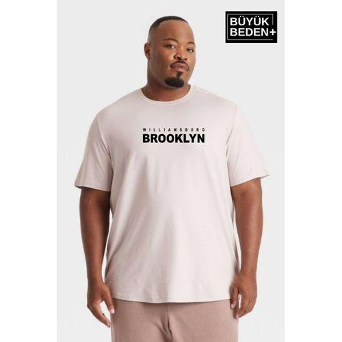Erkek Büyük Beden Willams.Brooklyn Baskılı Bisiklet Yaka Tshırt SPR25BTS15