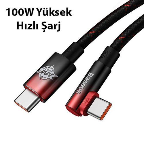 Baseus MVP 2 Elbow 100W Type-C to Type-C Ultra Hızlı Şarj ve Data Kablosu Siyah Kırmızı 2m