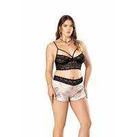 Büyük Beden Altı Şirin Desenli Üstü Dantel Fantezi Şortlu Saten Gecelik