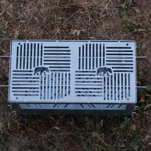 Kamp Ayısı® PyroWide™ Geniş Katlanır Metal Ateş Kutusu - 2mm Gri Galvaniz Çelik, Çantalı, 39.5 x 26.5 x 21 cm