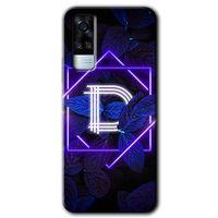 Vivo Y51a Kılıf HD Desen Baskılı Arka Kapak + Temperli Cam - Dark Neon Yaprak D Harfi