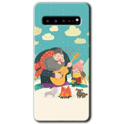 Galaxy S10 Plus Kılıf HD Desen Baskılı Arka Kapak - Kış Pikniği + Kırılmaz Cam