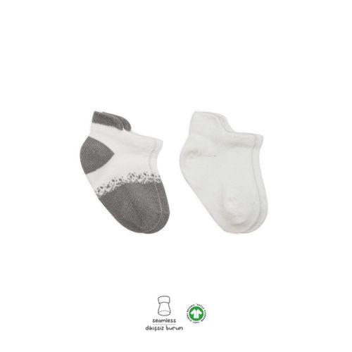 Bistyle 2'Li Penye Sneakers Çorap BS20105 Ekru Gri