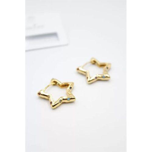 Taşlı Yıldız Küpe - Altın