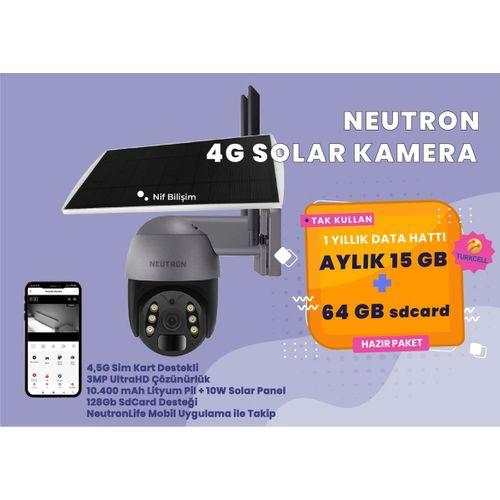 Neutron 3mp 360 derece 1 Yıllık Sim Kart + Hafıza Kartı Dahil 4.5G, 64GB SD Kart Dış Mekan Solar Gün