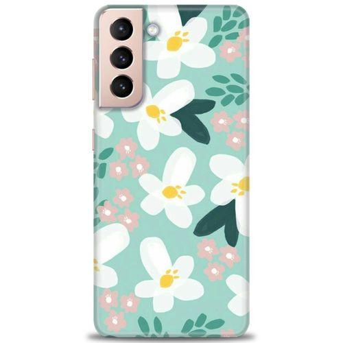 Samsung Galaxy S21 Plus Kılıf HD Baskılı Kılıf - Pembe Beyaz Papatyalar + Tam Ekran Koruyucu