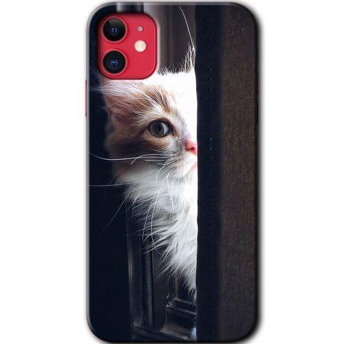 iPhone 11 Kılıf Baskılı Kapak - Kedi Bakışı + 5D Tam Kaplayan Cam