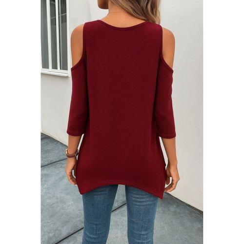 Kadın Omuzlardan Açık Sıfır Yaka Asimetrik Kesim Detay Viskon Bluz