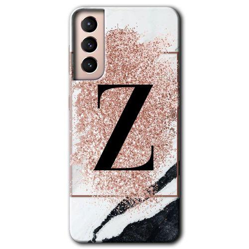 Galaxy S21 Plus Kılıf HD Desen Baskılı Arka Kapak - Pembe Mermer Desenli Z Harfi
