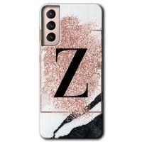 Galaxy S21 Plus Kılıf HD Desen Baskılı Arka Kapak - Pembe Mermer Desenli Z Harfi