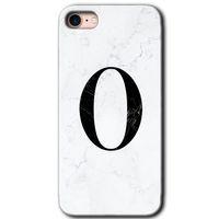 MRCİLETİSİM iPhone 8 Kılıf HD Desen Baskılı Arka Kapak + Mat Kobra Cam - Beyaz Mermer Desenli O Harfi