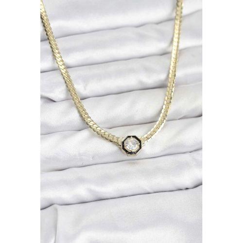 Gold Renk Pirinç Zirkon Taşlı Kadın Kolye