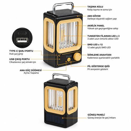 Nostalji Solar Lamba - USB Şarjlı 1500mAh
