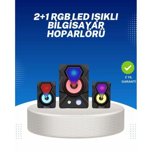 Rgb Işıklı Usb Hoparlör Seti 9w Çıkış Gücü Derin Bas