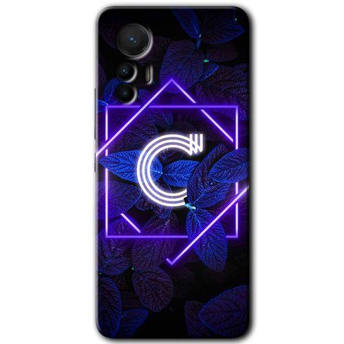 Potkal Hediye Fabrikası Xiaomi Mi 12 Lite HD Baskılı Kılıf + 9D Tam Ekran Koruyucu - Dark Neon Yaprak C Harfi