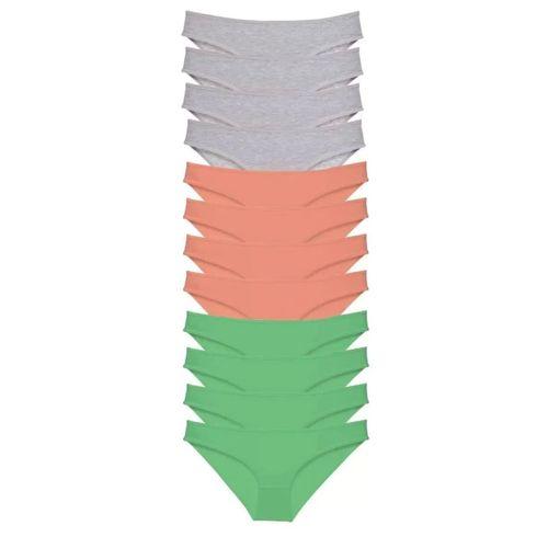 12 Adet Süper Eko Set Likralı Kadın Slip Külot Gri Pudra Yeşil