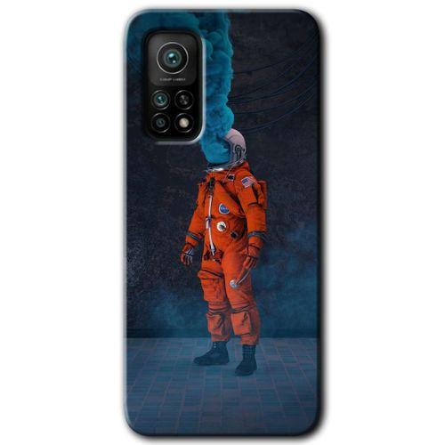MRCİLETİSİM Xiaomi Mi 10T Kılıf Kapak - Smoke Astronot +Hayalet Ekran Yandan Gözükmez