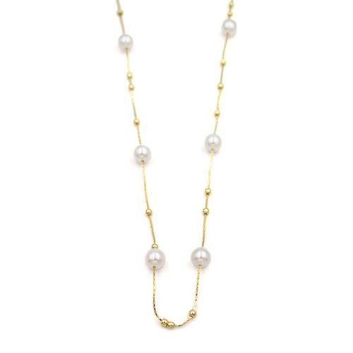 İncili Zincir Kolye - 14K Altın