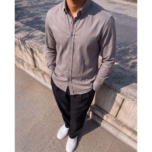 Erkek Standart Kesim Gabardin Kumaş Uzun Kollu Gömlek