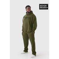 Erkek El Yazılı California Baskılı Büyük Beden İnce Kapşonlu Swatshırt SPR25BSW62