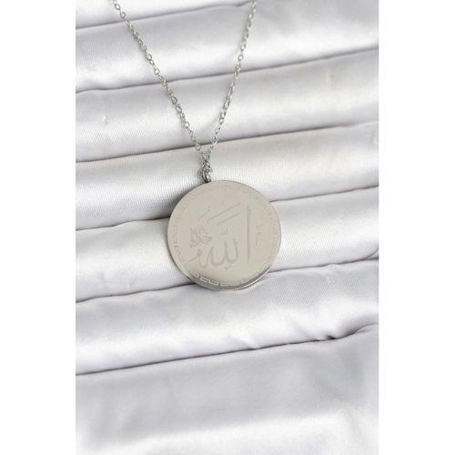 316L Çelik Gümüş Renk Ayetel Kürsi ve Allah Yazılı Kolye