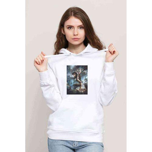 Tomb Raider Lara Croft Baskılı Beyaz Kadın Kapşonlu Sweatshirt